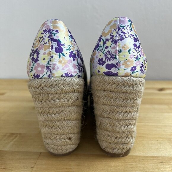 Allegra K White Purple Floral Peep Toe Platform Pumps Wedge Sandals Size 7.5 - Picture 5 of 11